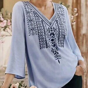 J Jill Embroidered Peasant Tunic Top M